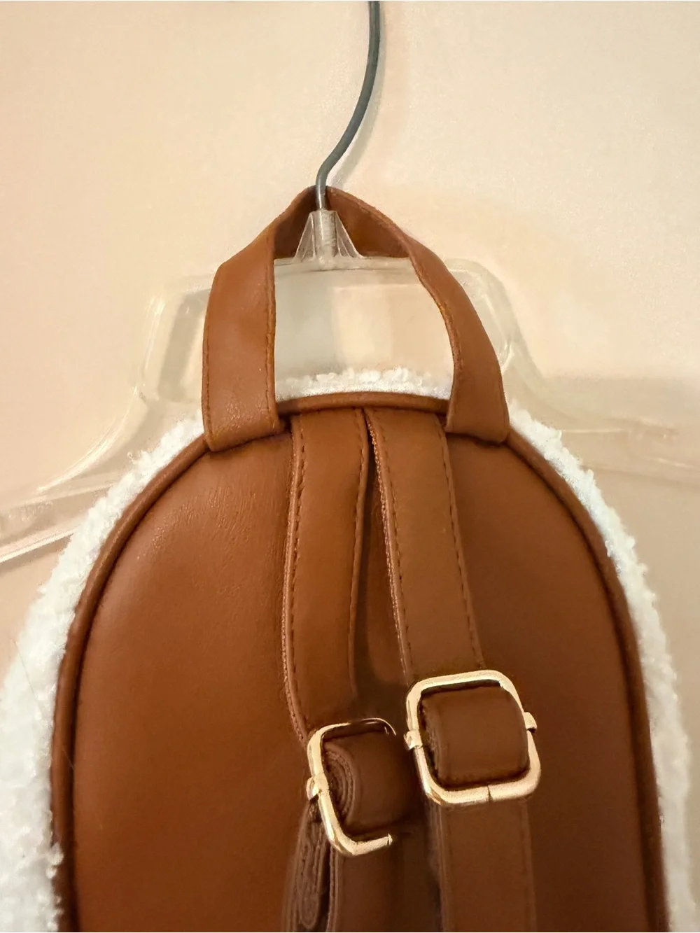Disney Cream Sherpa Mini Backpack with Brown Trim and Gold Hardware